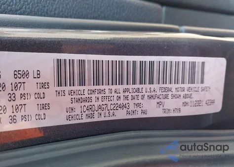 2020 Dodge Durango Sxt Plus Awd из США, поврежденный, VIN 1C4RDJAG7LC224043